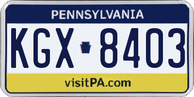 PA license plate KGX8403