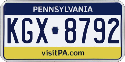 PA license plate KGX8792