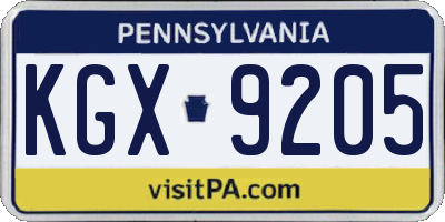 PA license plate KGX9205