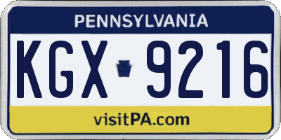 PA license plate KGX9216