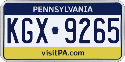 PA license plate KGX9265