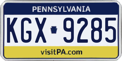 PA license plate KGX9285