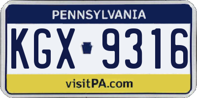 PA license plate KGX9316