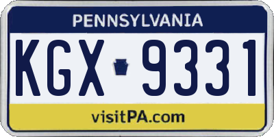 PA license plate KGX9331