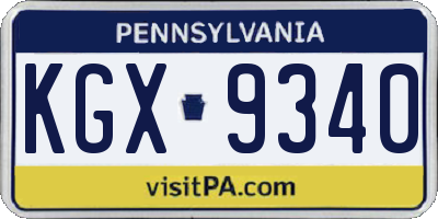 PA license plate KGX9340