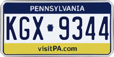 PA license plate KGX9344