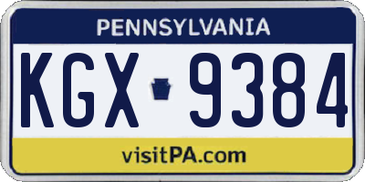 PA license plate KGX9384