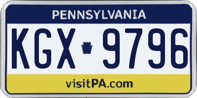 PA license plate KGX9796
