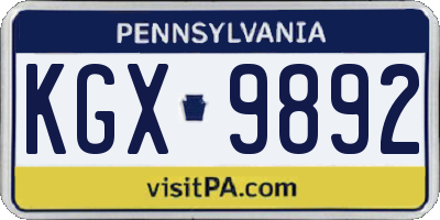 PA license plate KGX9892