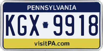 PA license plate KGX9918