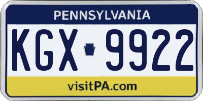 PA license plate KGX9922