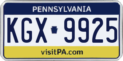 PA license plate KGX9925
