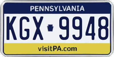 PA license plate KGX9948