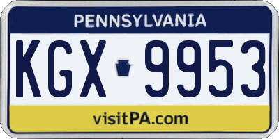PA license plate KGX9953