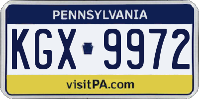 PA license plate KGX9972