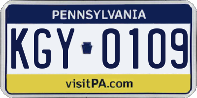 PA license plate KGY0109