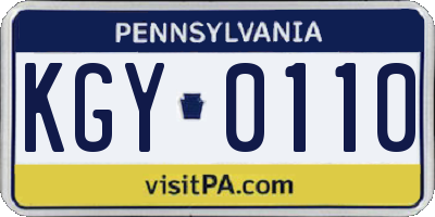 PA license plate KGY0110