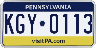 PA license plate KGY0113
