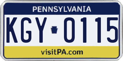 PA license plate KGY0115