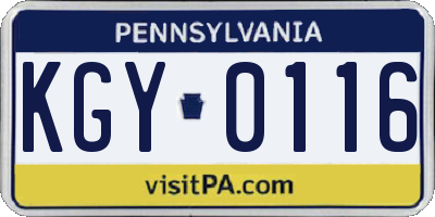 PA license plate KGY0116