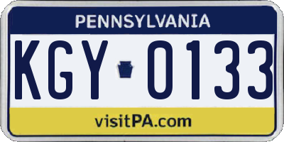 PA license plate KGY0133