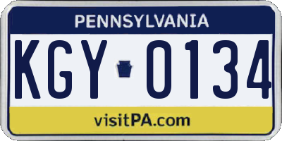 PA license plate KGY0134