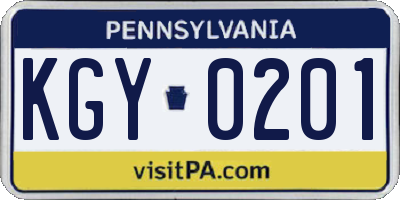 PA license plate KGY0201