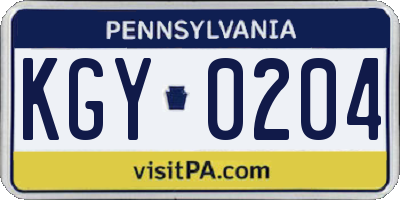 PA license plate KGY0204