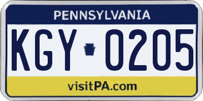PA license plate KGY0205
