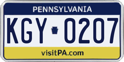 PA license plate KGY0207