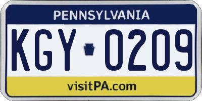 PA license plate KGY0209
