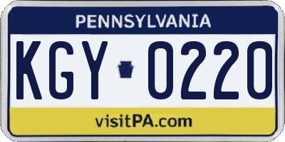 PA license plate KGY0220