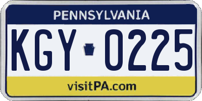 PA license plate KGY0225