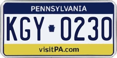 PA license plate KGY0230