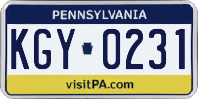 PA license plate KGY0231