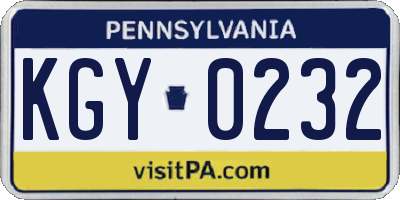 PA license plate KGY0232
