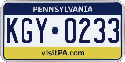 PA license plate KGY0233