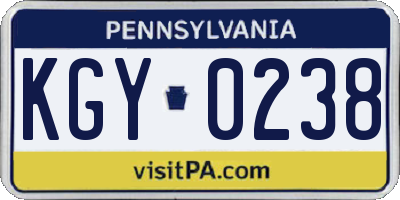 PA license plate KGY0238