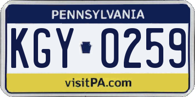 PA license plate KGY0259