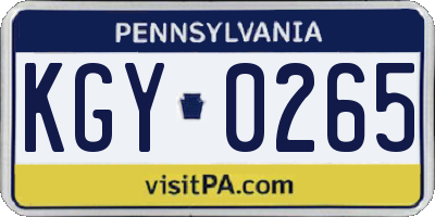 PA license plate KGY0265