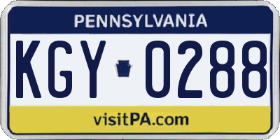 PA license plate KGY0288