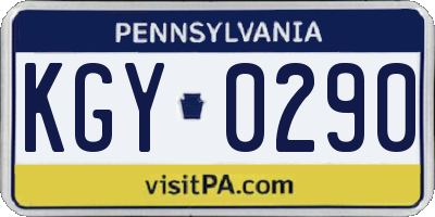 PA license plate KGY0290