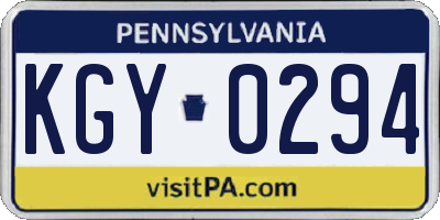 PA license plate KGY0294
