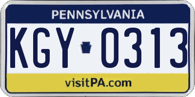 PA license plate KGY0313