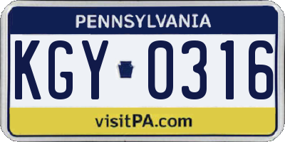 PA license plate KGY0316