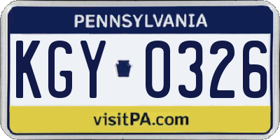 PA license plate KGY0326