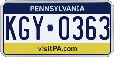 PA license plate KGY0363