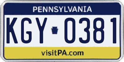 PA license plate KGY0381