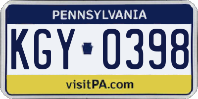 PA license plate KGY0398