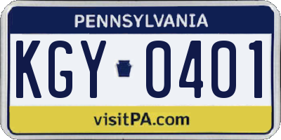 PA license plate KGY0401